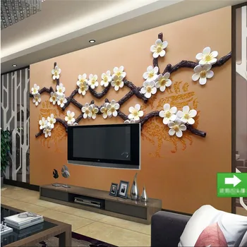 beibehang шелковые тканевые обои Зимняя Слива гостиная современная декоративная живопись 3d большие настенные обои papel de parede