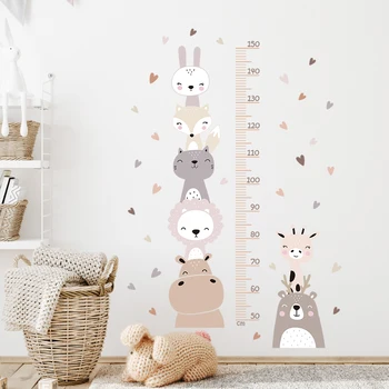 Детские мультяшные животные Медведь Львиные Сердца Измерение роста Наклейки на стену для детской комнаты Наклейки на стены детской